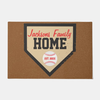 Large Baseball Family Home Plate Name and Year Doormat