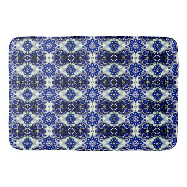 Large bath mat with Blue White Colours (Front)