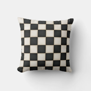 Large Black & Antique White Checkers Cushion