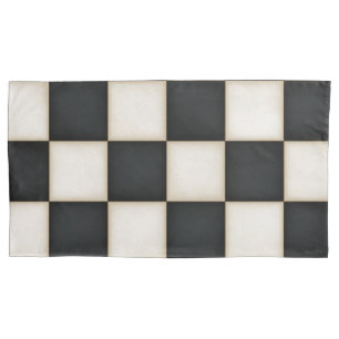 Large Black & Antique White Checkers King Pillowcase