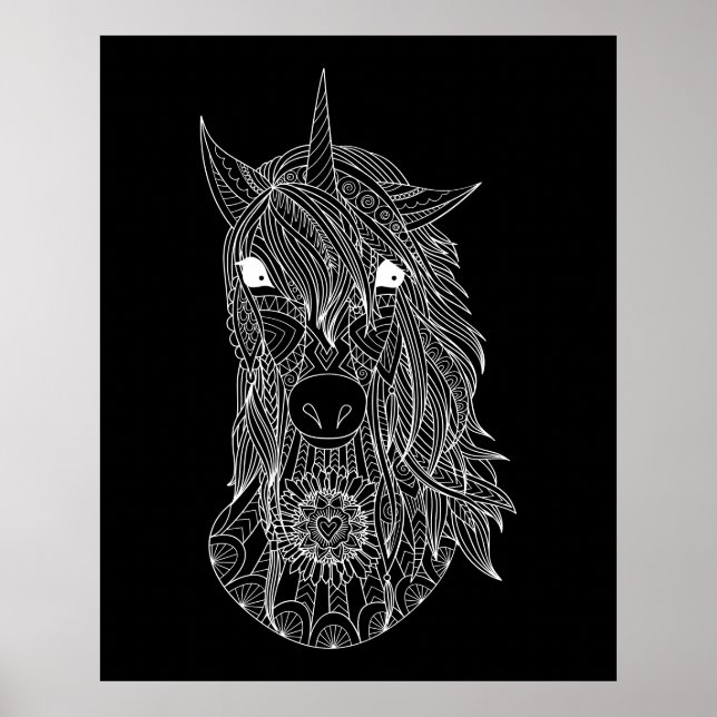 Large Black Background Unicorn Colouring Poster (Front)