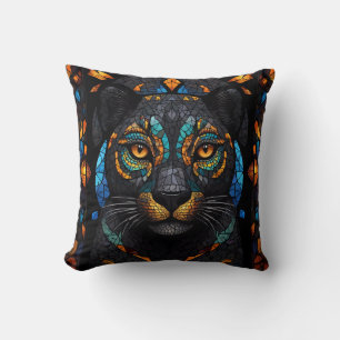 Large Black Cat Mosaic stained Glass effect  Cushion
