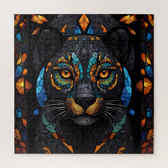 Large Black Cat Mosaic stained Glass effect  Jigsaw Puzzle (Vertical)