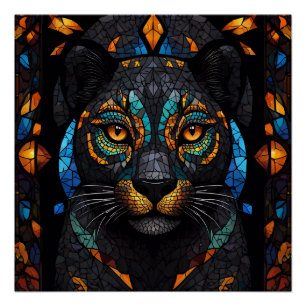 Large Black Cat Mosaic stained Glass effect  Poster