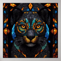 Large Black Cat Mosaic stained Glass effect