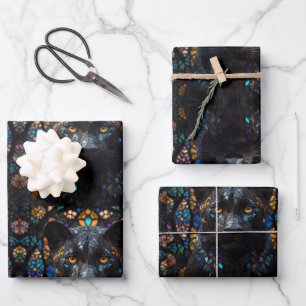 Large Black Cat Mosaic Stained Glass  Wrapping Paper Sheet