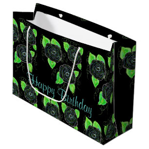 Large Black Flowered Gift-Bag Gift Bag