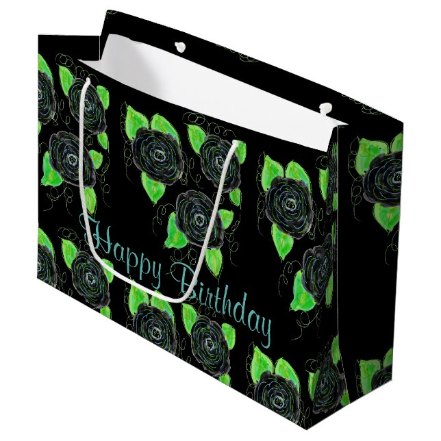 Large Black Flowered Gift-Bag Gift Bag (Front Angled)