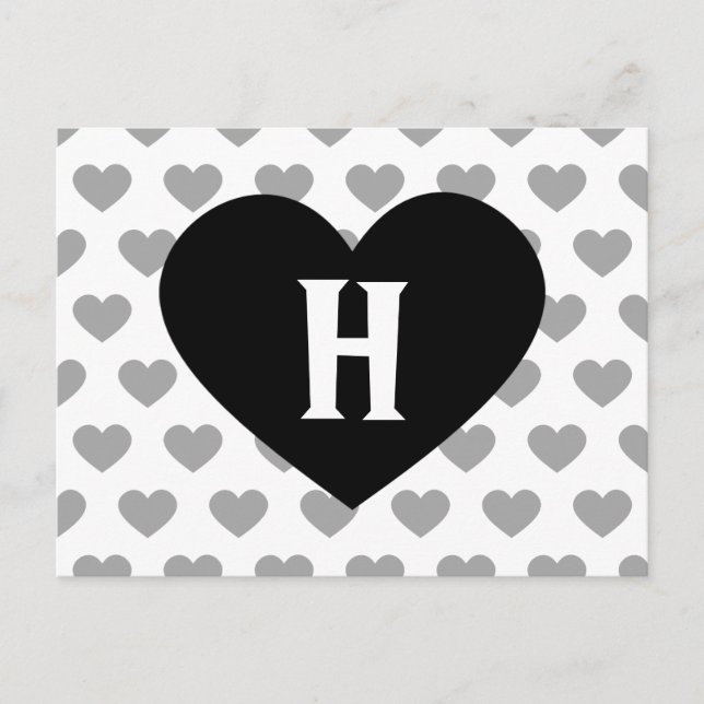 Large Black Heart - Monogram Postcard (Front)