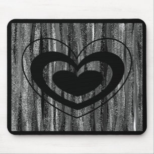 Large Black Heart with Gray and Black Background Mouse Pad