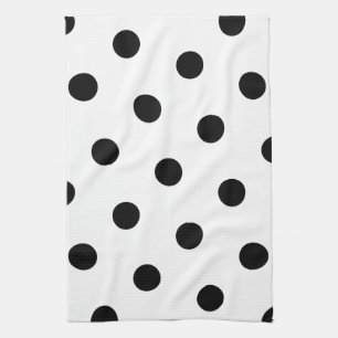 Large Black Polka Dot Pattern - Custom Colour Tea Towel