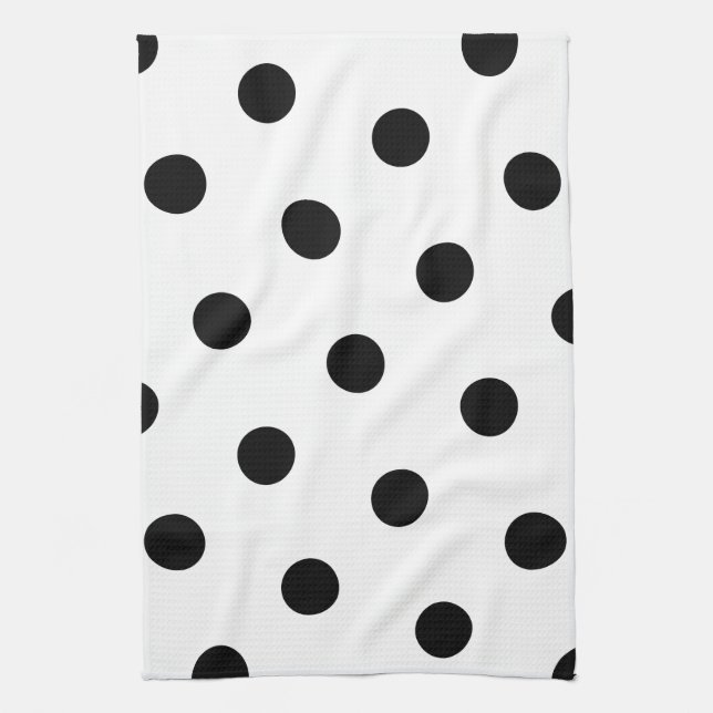 Large Black Polka Dot Pattern - Custom Colour Whit Tea Towel (Vertical)