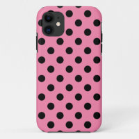 Large Black Polka Dots on hot pink