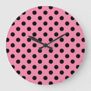 Large Black Polka Dots on hot pink Clock