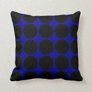 Large Black Polka Dots on Navy Blue Cushion