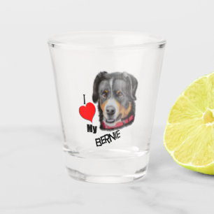 Large Black Tan Realistic Bernese Dog Love Art Shot Glass