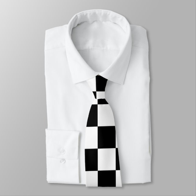 Large Black & White Chequered Tie (Tied)