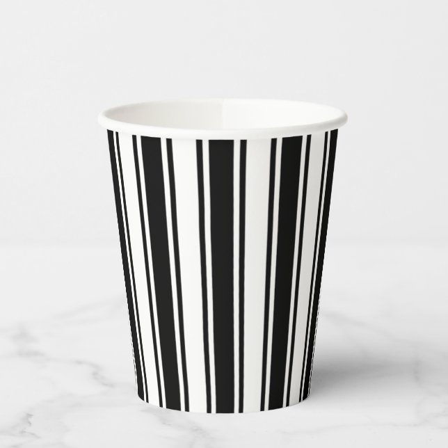 Large Black White Ticking Stripes Paper Cup (Left)