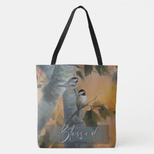 Large Blessed Chickadee tote (original art) Bag