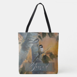 Large Blessed Chickadee tote (original art) Bag