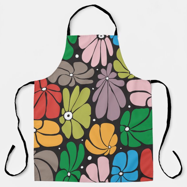 Large Blossoms Retro Floral Seamless Apron (Front)