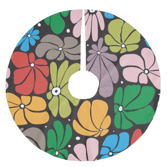 Large Blossoms Retro Floral Seamless Brushed Polyester Tree Skirt (Front)