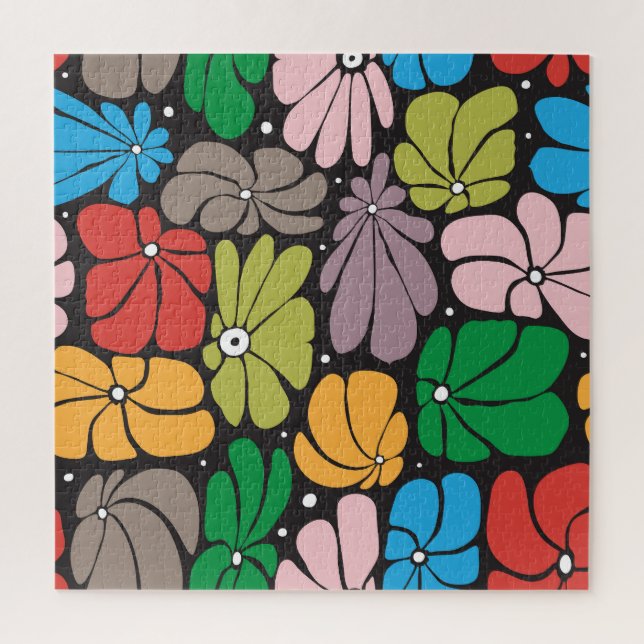 Large Blossoms Retro Floral Seamless Jigsaw Puzzle (Vertical)