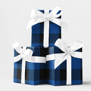 Large Blue and Black Chevron Buffalo Plaid Wrapping Paper