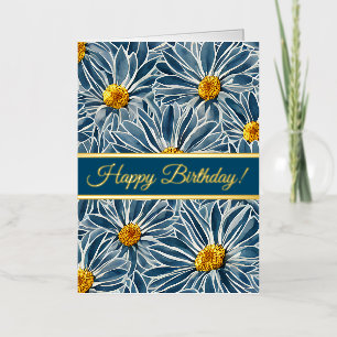 Large Blue and Yellow Flowers Foil Holiday Card