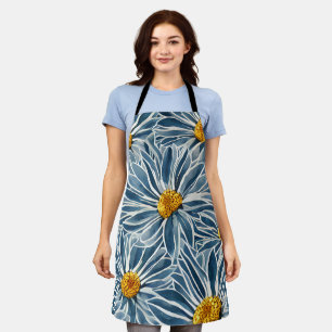 Large Blue and yellow Flowers Seamless Pattern Apron