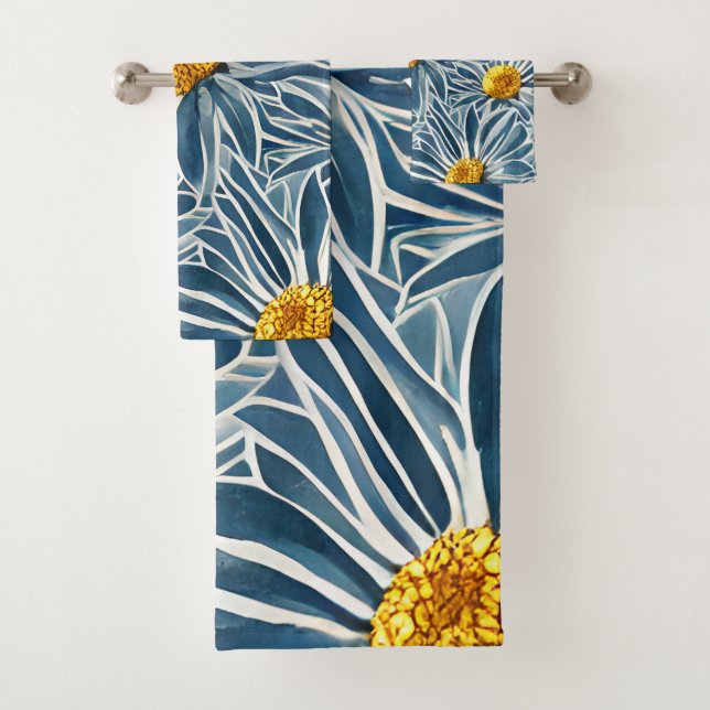 Large Blue and yellow Flowers Seamless Pattern Bath Towel Set (Insitu)