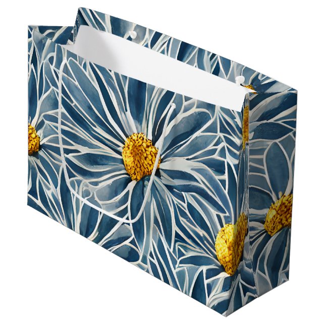 Large Blue and yellow Flowers Seamless Pattern Gift Bag (Front Angled)
