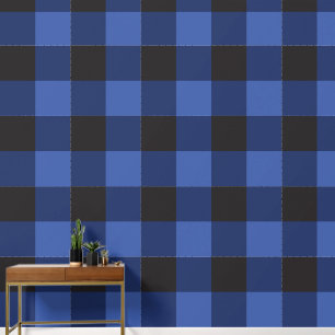 Large Blue Buffalo Plaid Pattern Wallpaper