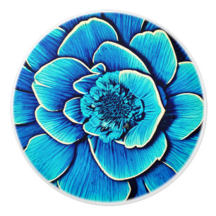 Large Blue Camellia Blossom Ceramic Knob