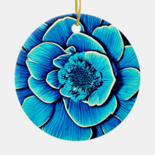 Large Blue Camellia Blossom Ceramic Ornament