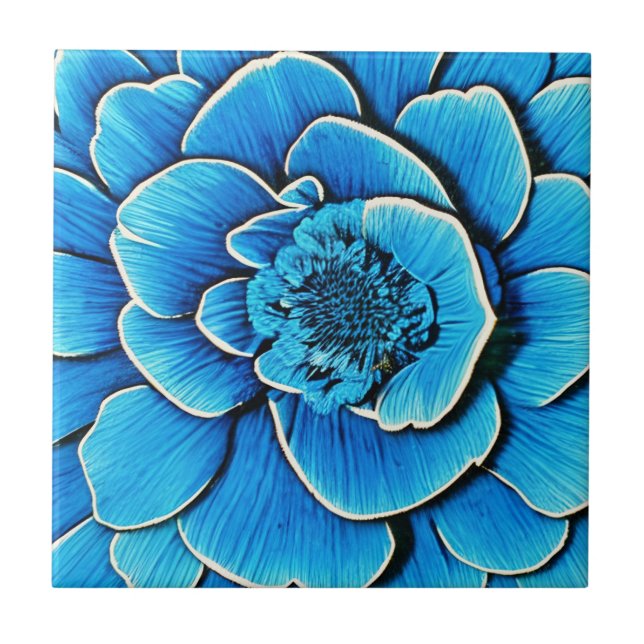 Large Blue Camellia Blossom Ceramic Tile (Front)