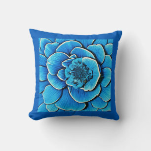 Large Blue Camellia Blossom Cushion