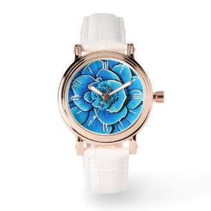 Large Blue Camellia Blossom Watch