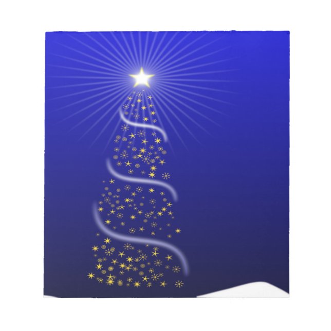 Large Blue Christmas Tree with Golden Stars Notepad (Front)