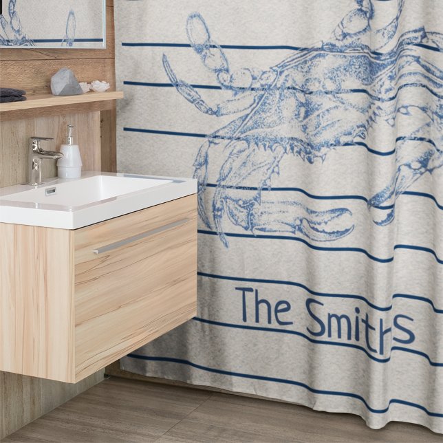 Large Blue Crab Crustacean Illustration Shower Curtain (Creator Uploaded)