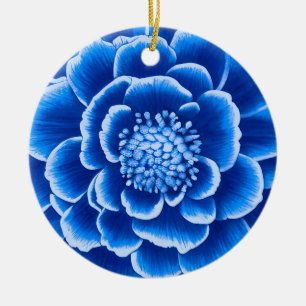 Large Blue Dahlia Flower Ceramic Ornament
