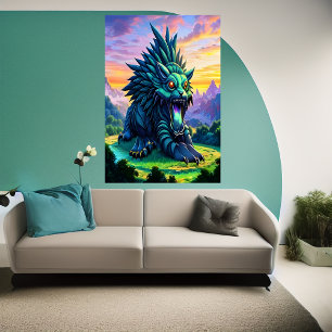 Large blue fantasy creature   AI Art Poster