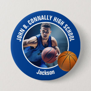 Large Blue High School Basketball Player Photo 7.5 Cm Round Badge