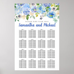 Large Blue Hydrangea 16-Table Seating Chart