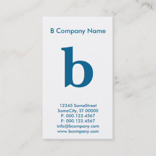 large blue monogram business card