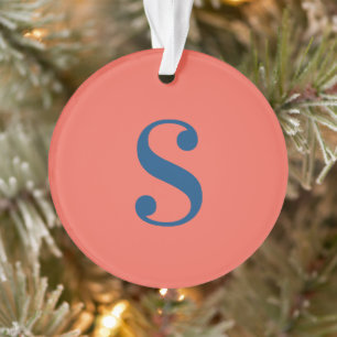 Large Blue Monogram on Orange Ornament