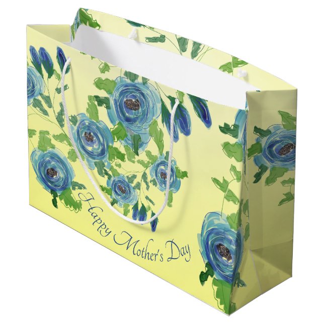 Large Blue Rose Print Gift Bag (Back Angled)