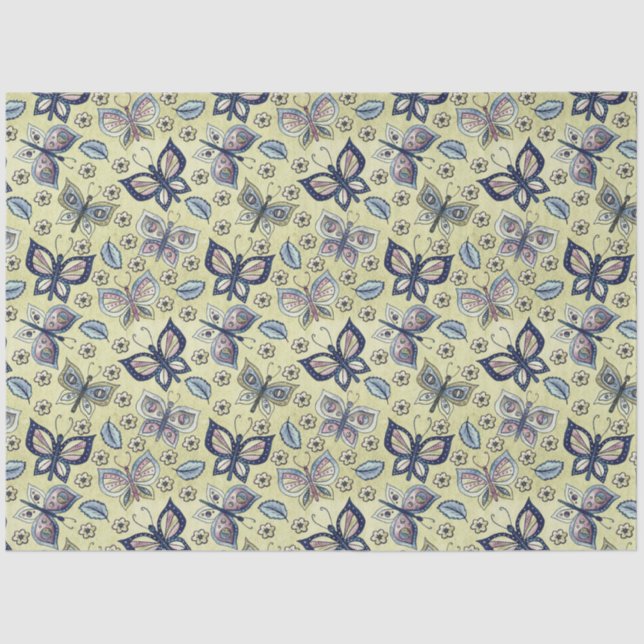 Large Blue Seamless Butterfly Pattern Decoupage Tissue Paper (Front)