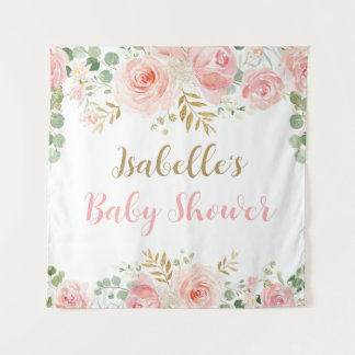 Large Blush Floral Baby Shower Backdrop Tapestry