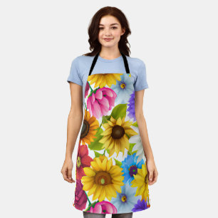 Large Bold Botanical Colourful Flowers Apron
